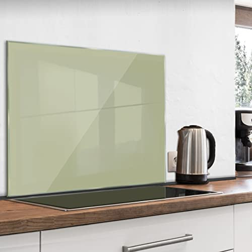 murando Glass Splashback for Kitchen 80x60 cm / 32x24 Backsplash Cooker Protector Tempered Glass Decorative Wall Art Panel Heat Resistant Graphic Sage Green f-A-10138-aq-b