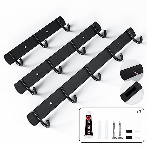 SYUFRE Kleiderhaken Wand, 3 Stück Garderobenhaken,Kleiderhaken Metall,Hakenleiste Garderobe für Schlafzimmer Bad Küche Garderobe Garderobenleiste Wandgarderobe (Schwarz)