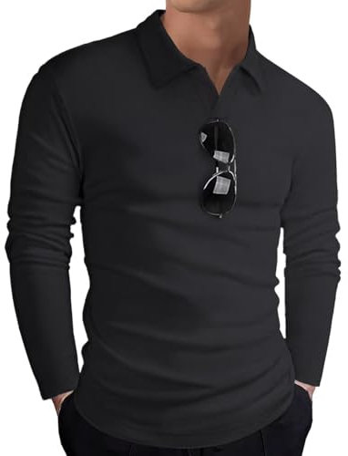 HMIYA Poloshirt Herren Langarm Baumwolle Langarmshirt Sweatshirt V-Ausschnitt Casual T-Shirts (Dunkelgrau,3XL)
