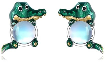 Krokodil Ohrringe 925 Sterling Silber MondsteinTier Ohrstecker Geschenk Mondstein Schmuck für Damen Mädchen