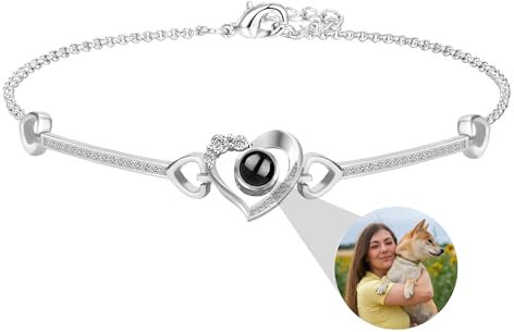 Mintao Bracelet photo personnalisé, Bracelet photo personnalisé pour femme Bracelets personnalisés avec photo à l'intérieur, Bracelets de projection photo pour couple