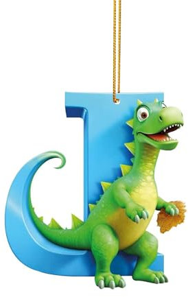 Christmas Dinosaur Ornaments - Christmas Ornaments 2023, Cute Cartoon Dino Figures with 26 Letter, Funny Dinosaur Hanging Gift for Christmas Tree Decoration, Gift for Kids Boys Girls (J)