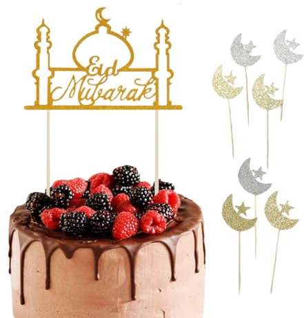8 Pcs Eid Mubarak Cake Topper Glitter Paper Star Moon Birthday Cupcake Toppers Muslim Mubarak Glitter Cake Decorations Eid Mubarak Glitter Cupcake Topper Pick for Birthday Party
