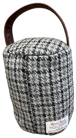 Classic Home Store Harris Tweed Doorstop Cover 100% Wool Door Stopper Leather Handle Ebony Hounds