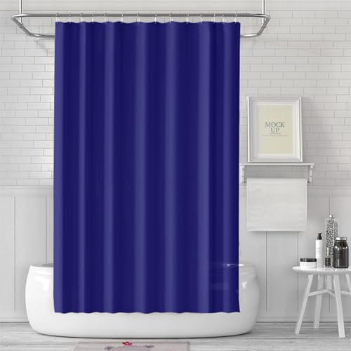 Cortinas de Ducha Resistente al Agua y al Moho PEVA 180x180cm Azul Oscuro con 12 Ganchos, Ducha de Tela Lavable Impermeable Antibacteriano Secado Rápido Dobladillo Ponderado para Baño Bañera