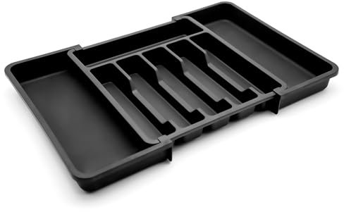 BigDean Besteckeinsatz ausziehbar 57x38cm Schwarz ausziehbarer Besteckkasten für Schubladen verstellbarer Schubladen Organizer für einfache Aufbewahrung von Küchenutensilien geeignet