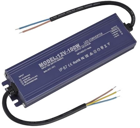 LED Trafo 12V 100W, IP67 Wasserdicht Transformator AC 100-264V auf DC 12V 8.3A LED Treiber, Ultradünn Konstantspannung Niedervolttrafo, LED Netzteil Driver für Innen Außenbereich Lichtleiste Strahler