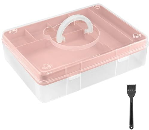 Clear Craft Stackable Craft Storage Box, with 7 Compartment Tray - Large Capacity Organizer for Medications, Sewing Supplies, Stationery, Art & Crafts - Space-Saving Design for Home & Office - Pink