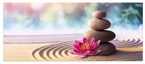 wandmotiv24 Leinwandbild Lotus, Steine, Sand, Kreise, Zen Garten 120x50cm (BxH) M1107