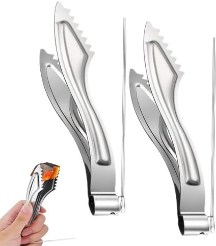Lot de 2 pinces à narguilé en acier inoxydable pour barbecue - Pinces à charbon pour chicha - Pinces à glace longues et épaisses en métal - Pour nargila, nargila, charbons avec tisonnier