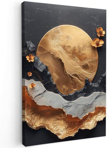 MuchoWow© Leinwandbilder 60x90 cm Wall Art Decoration Bilder für die Wand Schlafzimmer Deko Canvas Painting Wanddekoration Wohnzimmer Kunst - Gold - Modern - Abstrakt