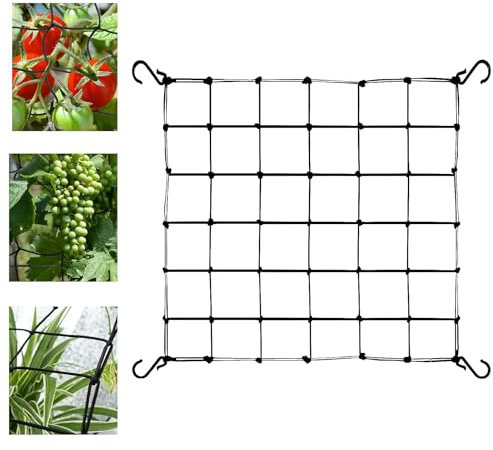 Scrog Netz 90x90 cm Pflanzennetz Elastische Ranknetz für kletterpflanzen Gartennetze mit 4 Haken Ranknetz für Pflanzen, Gemüse, Früchte, Blumen