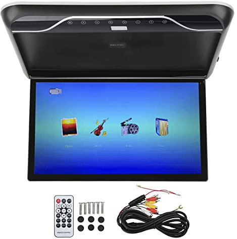 Brilluxa Monitor LCD da Tetto per Auto da 19 Pollici Ribaltabile 1080P 16 Colori Touch Control Atmosfera Luce Ingresso USB Monitor da Tetto per Auto Display TV Player (Nero)