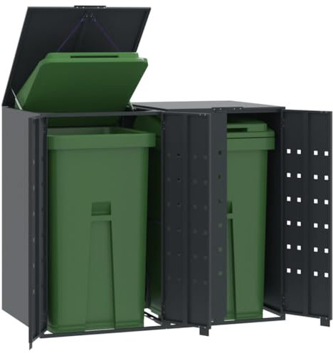 IKAYAA Edelstahl Mülltonnenbox 2er 240L 2 Tonnen Mülltonnenverkleidung Metall Müllcontainer Mülltonnenschrank Müllbox Draußen 138x79x117 cm