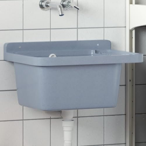 Brokky Lavabo a Parete Grigio 50x35x24 cm in Resina-Lavandino di Appoggio Design Moderno,Lavabo ad Incasso,Lavamani,Bacinella Sanitari Bagno