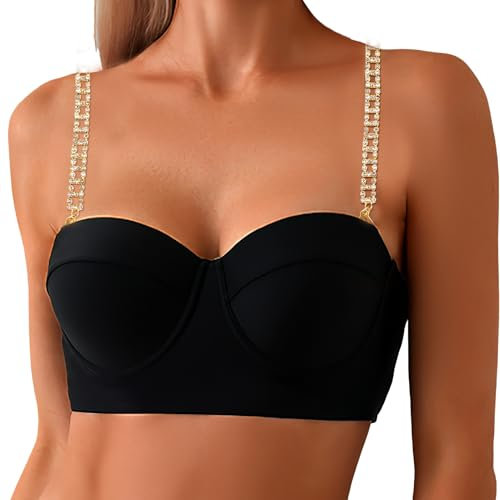 Sujetador de strass strass, 2 piezas ajustables de sujetador para mujer, tirantes antideslizantes, correa de hombro, sujetador invisible, cinturón para sujetador, tops, vestido de boda, dorado, S