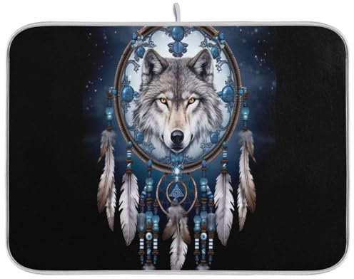 Wolf Dreamcatcher Abtropfunterlage, Matte für Geschirrtrockner