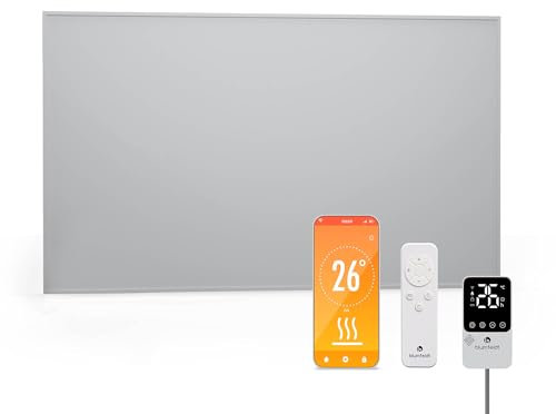 blumfeldt Calefactor Infrarrojo 600W – Montaje en Pared, IP44, Termostato Externo, Control por Aplicación y Mando, Eficiencia 95%, Aluminio, para Baños, 10-15 m²