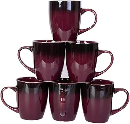HOMD Coffee Cup Set 6-12oz Large Handle Ceramic Cup for Coffee, Soup, Tea, Milk, Latte, hot Cocoa, Ladies, Men-New Porcelain Mug Set (Dark Purple)