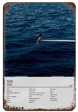 SZA Poster SOS Poster SZA Tracklist Album Cover Poster Retro Poster Metall Blechschild Chic Kunst Retro Eisen Malerei Bar Menschen Höhle Cafe Familie Garage Poster Wanddekoration 20 x 30 cm