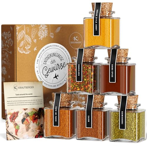 UMBRELLA® Bio Gewürze Geschenkbox – 6 exotische Gewürzmischungen aus aller Welt inkl. Rezepten – Premium Geschenkset für Kochbegeisterte, ideal zu Weihnachten, Muttertag, Vatertag