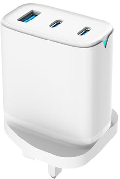 Daewoo Wall Charger, 65W, One USB-A and Two USB-C Ports, Rapid Charge, Smart IC For Optimal Charging For Smart Phones, Tablets, And More, Durable Exterior, UK Plug, White
