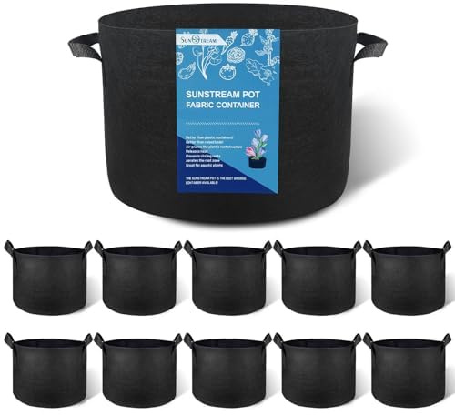 SunStream Pflanzsäcke 10 Stück 27 Liter 7 Gallonen für Kindergarten und Pflanzen, Pflanzsack aus Vliesstoff mit Griffen, Pflanzkübel für Tomaten Erdbeeren Paprika Karotten Blume