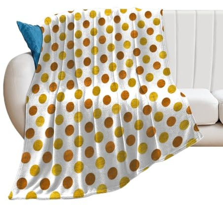 Weiche, gemütliche Überwurfdecke, modern, elegant, schlicht, edel, weißgoldene Punkte, waschbar, leichte Decke für Couch, Sofa, Bett, Büro, warme Plüschdecken für alle Jahreszeiten, 127 x 152 cm