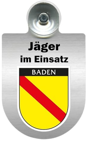 Alu-Dienstschild Jäger im Einsatz 10x16 cm, für Auto Fahrzeug Windschutzscheibe mit Saugnapf für Frontscheibe (Baden)