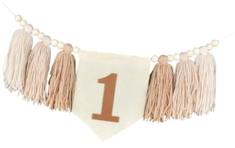 Sharplace 1. Geburtstag Banner Baby 1. Geburtstag Dekoration Banner, Holzperlen Quasten Geburtstagsbanner, Lange Hintergrund Banner für Kleinkinder Jungen Mädchen, Hochstuhl Banner für Party, Stil a