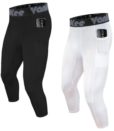 VanKee Pantalones De Hombre Compresión 3/4 para Bolsillos Mallas Deportivas De Running Mallas De Fitness Pantalones De Secado Rápido Baloncesto Fútbol Yoga Gimnasio