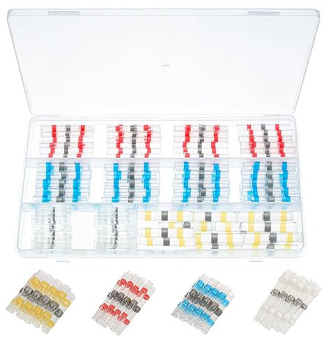 Herbst 200 Stk Lötverbinder mit Schrumpfschlauch, Schrumpfverbinder Wasserdicht 4 Größen 0.25-6.0mm2 Lötverbinder für KFZ, Marine, Boot
