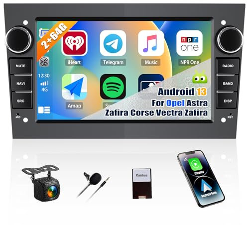 2G+64G CAMECHO Android 13 Autoradio paraOpel Astra Zafira Corse Vectra Zafira con Navi Carplay Android Auto,Doble DIN Radio mit 7 Pulgadas Pantalla con Bluetooth FM/RDS SWC(Gris)