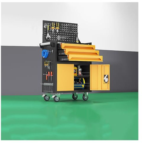 XUJUAN-0227 Tool Box Metal Tool Chest, 3-Drawer Rolling Tool Chest with Wheels, 2 in 1 Tool Cabinet with Locking System for Warehouse, Garage, Workshop Tool Chest(Yellow)
