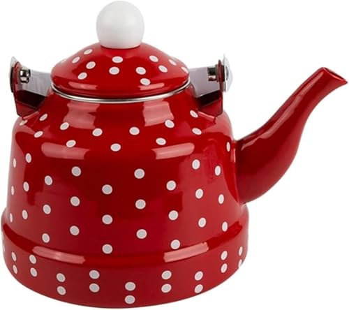 Elegant 1.6L Enamel Teakettle - Retro Red Kettle with White Polka Dots, Perfect for Tea and Coffee Lovers