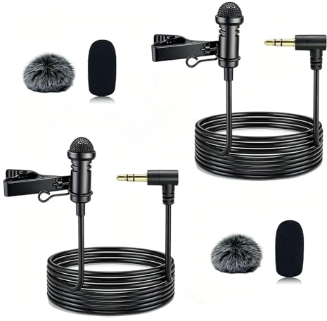 SEYUGOPTI 2Pcs Lavalier Microphone Compatible with DJI MIC 1/2 and for Rode Wireless go ii, 3.5mm Omnidirectional Microphone for Streaming Vlog Interview and More, Curved Head, Black 1.5M