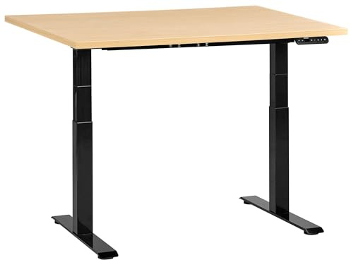 Beliani Electric Adjustable Standing Desk Modern Square Feet 120 x 60 cm Light Brown Top and Black Base Destines