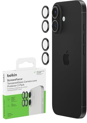 Belkin ScreenForce TemperedGlass Camera Lens Protector for Apple iPhone 17, 16, 16 Plus - Case-Compatible Tempered Glass Lens Cover, Apple iPhone Accessories - 2-pack