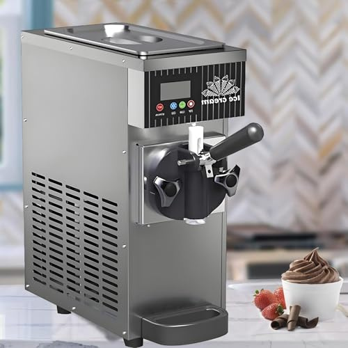 ZYLDDS Machine à Glace Italienne Professionnelle 450 W, Machine à Glace Italienne avec pré-Refroidissement, Nettoyage Automatique, écran LCD,pour Restaurants,boutiques,Snacks,Mono-Parfum Grey