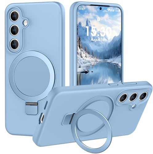 PuyaTeya Hülle für Samsung Galaxy S24 mit Magnet Ring Ständer, Azurblau | Militärschutz Stoßfest Kratzfeste, Vollständiger Kameraschutz, Mikrofaser-Innenfutter Silikon Handyhülle