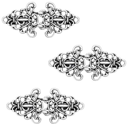 3 Pairs Silver Sweater Clasps, Retro Style Cinch Clip Design | Decorative Buttons for Cardigans, Practical Dress Clips to Stop Gaping, Elegant Metal Dress Clips for Clothing and Fashion.