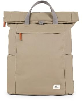 ROKA London Finchley A Large Recycled Canvas Rolltop Rucksack Backpack Taupe