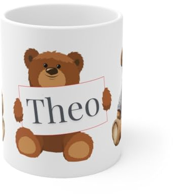 Personalised Teddy Bear Coffee Mug, White Ceramic, Custom Name Design, 11oz