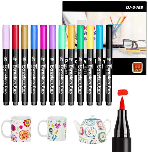 Rnigra 12-Color Ceramic Pens, Porcelain Paint Pens Set