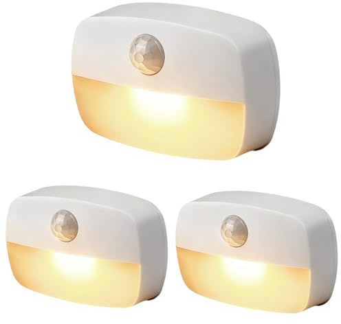 Elixvane 3 Pack LED Motion Sensor Night Light Indoor, Battery Operated Stick On Stair Lights, Auto ON/Off Warm White Cupboard Sensor Lamps for Bedroom, Bathroom, Hallway, Kitchen & Wardrobe