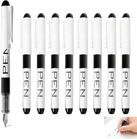 Dbaemu 9 Pcs Black Disposable Fountain Pens, EF Nib Fountain Pens for Writing Fine Point Smooth Writing for Sketching Journaling Lettering Text Highlighting Calligraphy Office College School (0.38mm)