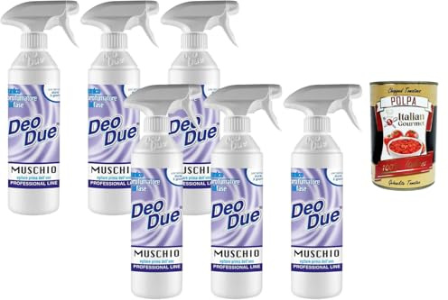 Deo Due Profumatore Bifase Muschio Professional Line 6x500ml Textilparfüm Wäscheduft Spray Moschus-Duft Geruchsneutralisierer Textilerfrischer Stoffspray für Kleidung Sofa + Italian Gourmet polpa