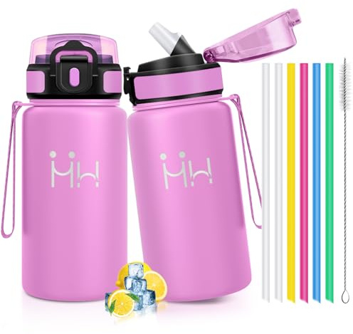 Mulbijeo Borraccia Termica Bambini 500 ML, Senza BPA, Bottiglia Termica, 18/8 Acciaio Inox, Borracce, Sottovuoto a Doppia Parete, BorraccIe Termiche con Cannuccia, Termos per Scuola, Sport