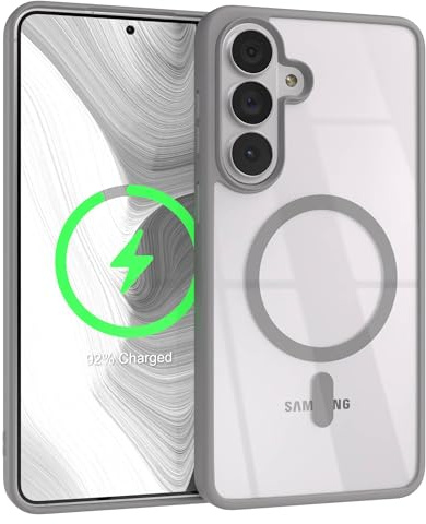 EAZY CASE Hülle für Galaxy S26 Plus kompatibel mit Qi Charging Ultra Aufprallschutz Stoßfest und Kratzfest dünne Schutzhülle mit Kameraschutz Silikon Cover Clear Hybrid Handy Case Grau - Qi Charging