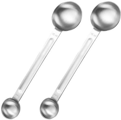 Premium Stainless Steel Double Ended Measuring Spoon, 2-Pack Set with 1 TSP (5ml) and 1 Tbsp (15ml) Scoops for Coffee, Cooking, Baking, Kitchen Gadgets in Silver
